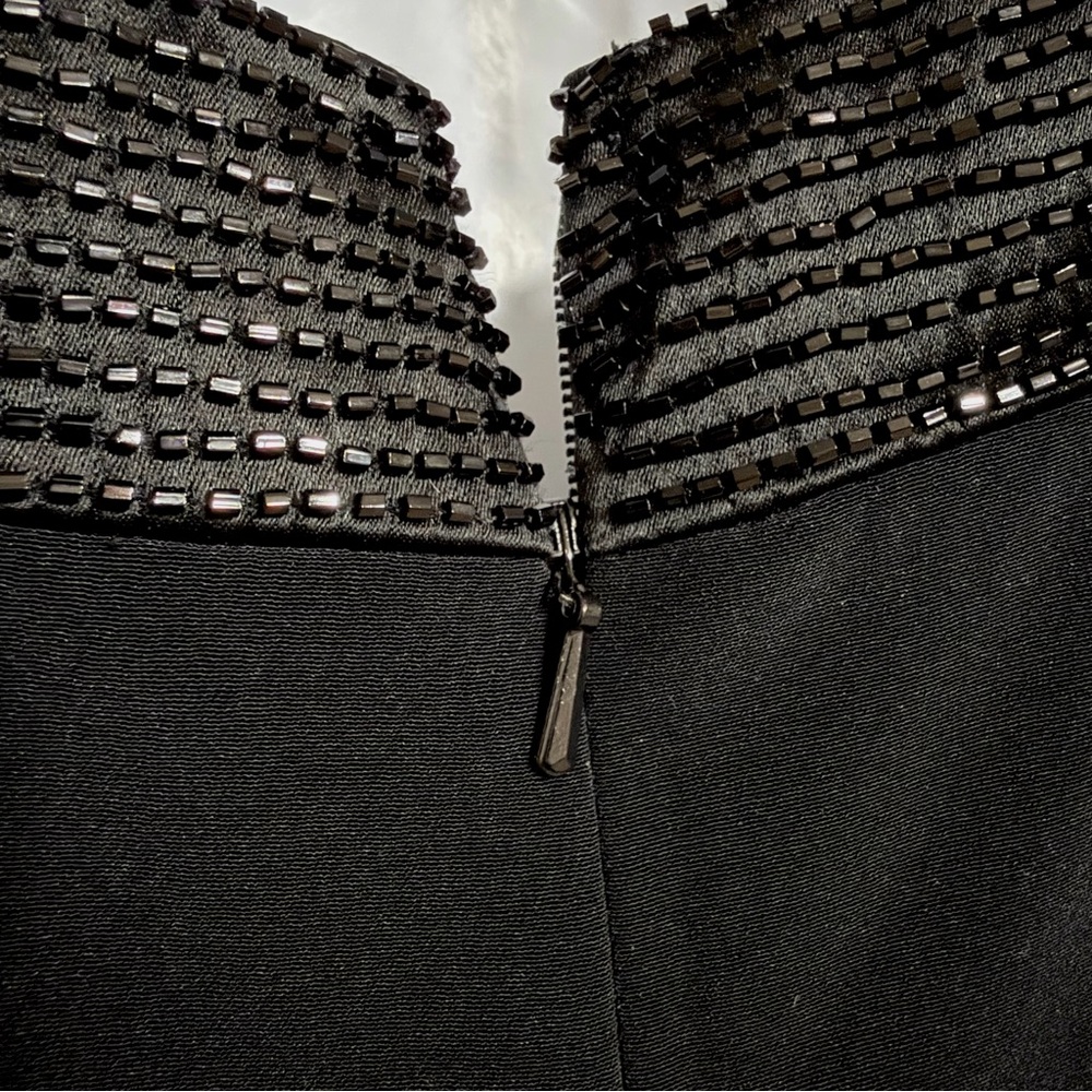 Black Tie Oleg Cassini VTG Beaded Cocktail Sheath Mini Dress Black 6 Sheer Mesh - Picture 9 of 11
